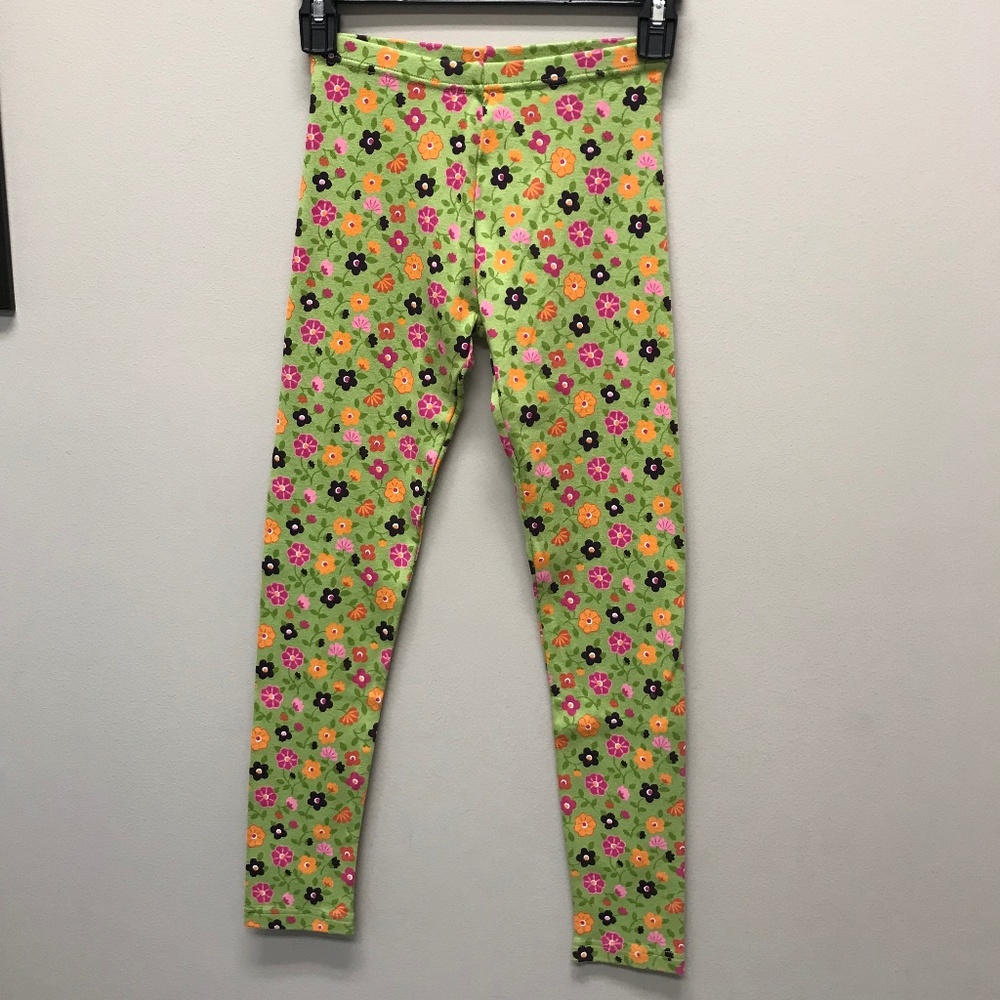 Gymboree Girls green flowered leggings SZ 12 EUC